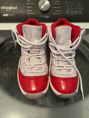Jordan Kids' White and Red High-Top Sneakers